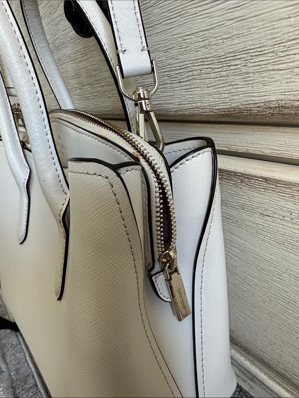 kate spade Cream Structured Leather Satchel with Top Handles - Picture 11 of 13